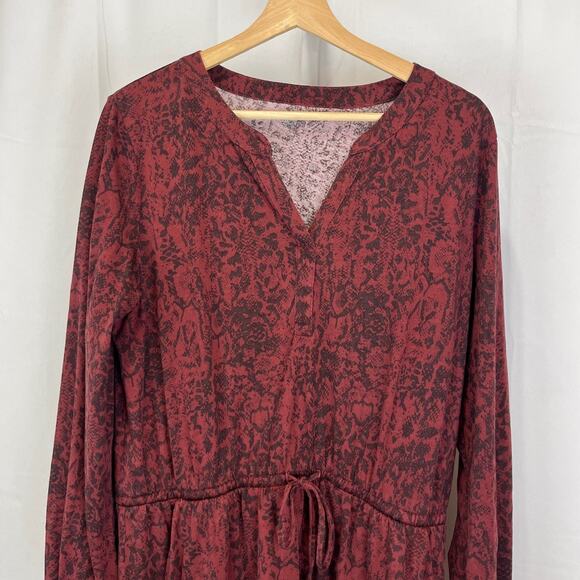 GARNET HILL Ines Blouson Knit Dress Printed Long Sleeve Knee Length Wine Red M - Picture 4 of 11